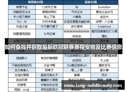 如何查找并获取最新欧冠联赛赛程安排及比赛信息 如何查找并获取最新欧冠联赛赛程安排及比赛信息